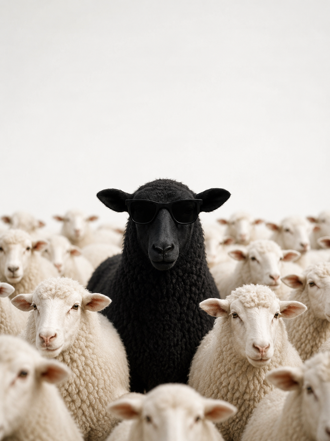 Black sheep standing out in a flock