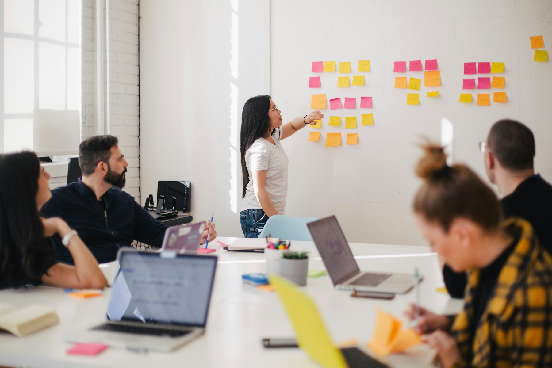 A team using notes to work through a decision